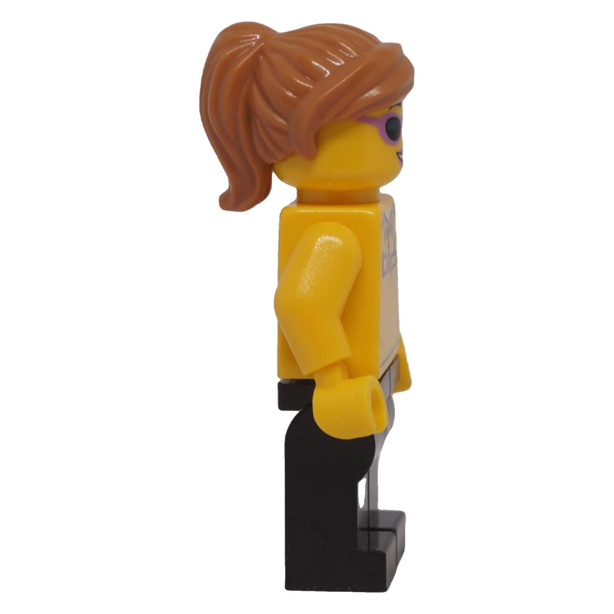 LEGO® Store Employee female minifigure bdp055 opposite rear view showing ponytail hair and LEGO logo torso print