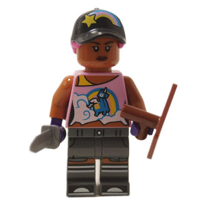 LEGO® Fortnite Beach Bomber minifigure with cap, rainbow llama shirt, and tools from set 77076