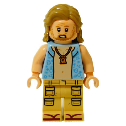 LEGO Beach Luke minifigure alternate face with concerned expression and beach outfit