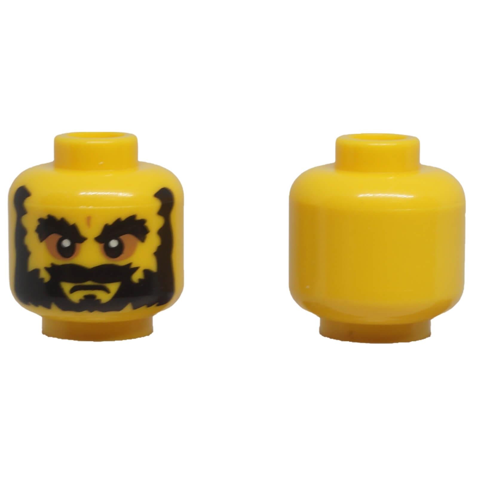 LEGO® bearded minifigure head 3626pb0614 with bushy eyebrows, full beard and angry expression shown from front and back