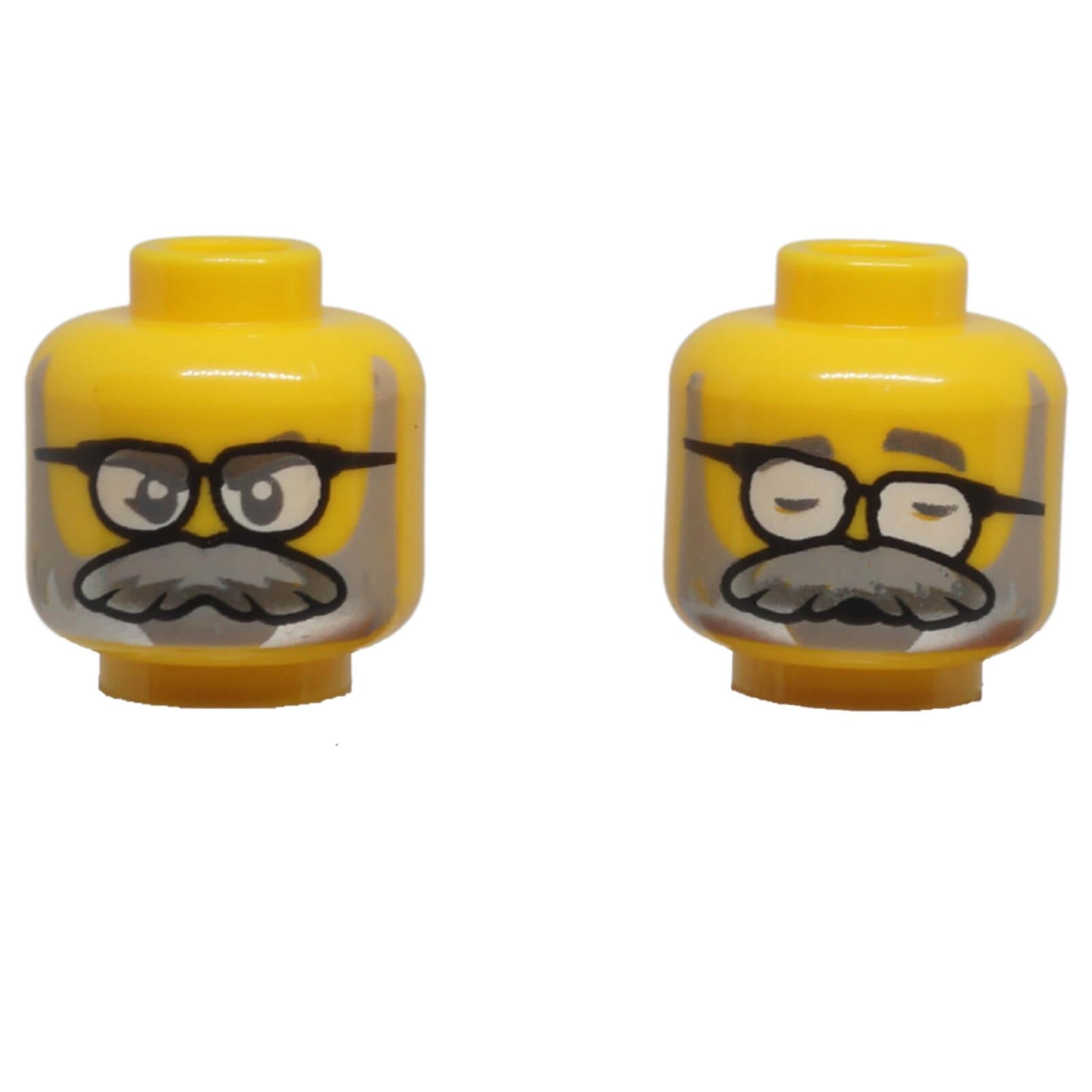 LEGO bearded glasses head 3626pb3685 with grey beard and sleeping expression