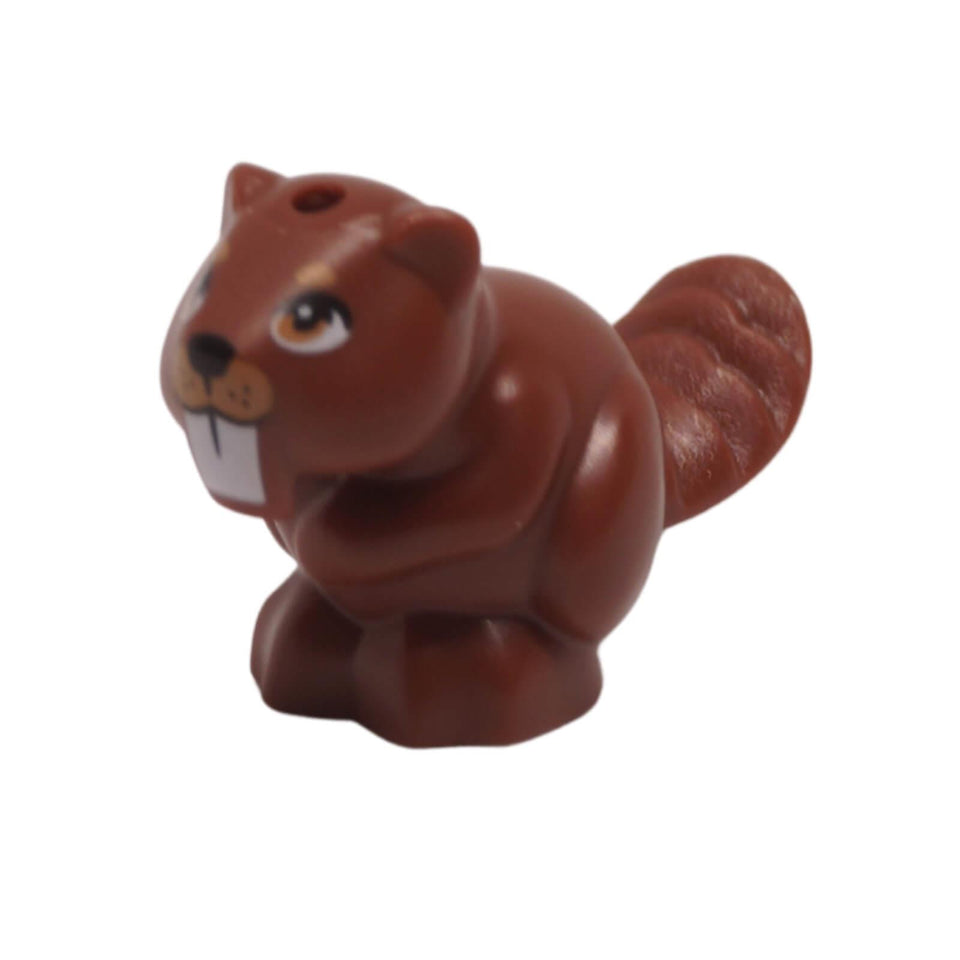LEGO reddish brown Friends style beaver figure with white teeth and nougat eyes (Part 5553pb01).