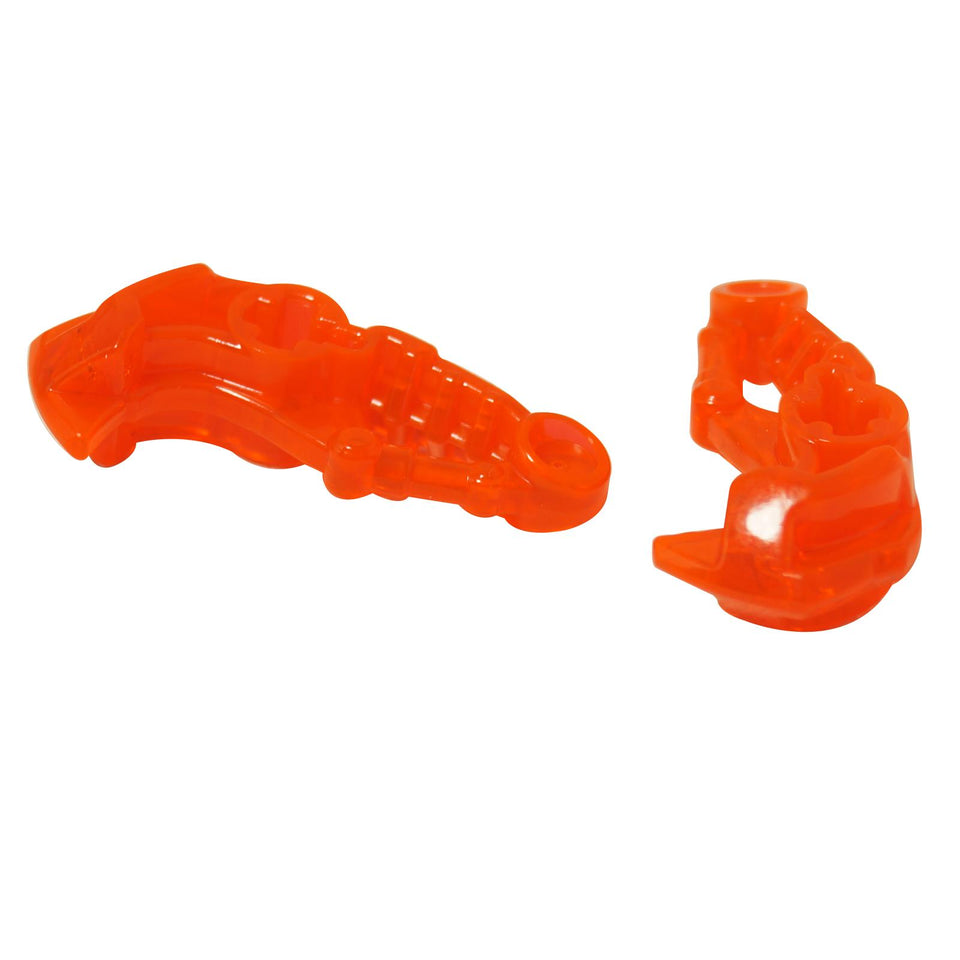 The LEGO® Bionicle Head Connector Block (Part 19050) in trans-neon orange, also known as the eye or brain stalk for the Toa of Okoto (Bionicle G2).