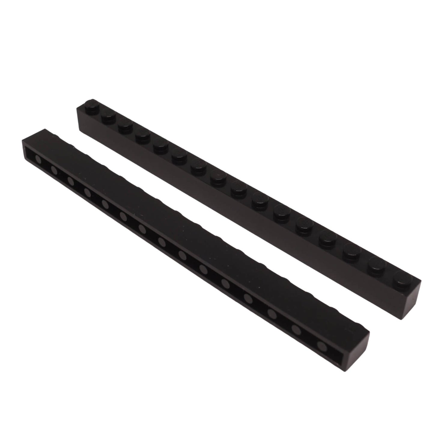 Black 1 x 16 brick part 2465 with long rectangular shape for LEGO® building and structural support
