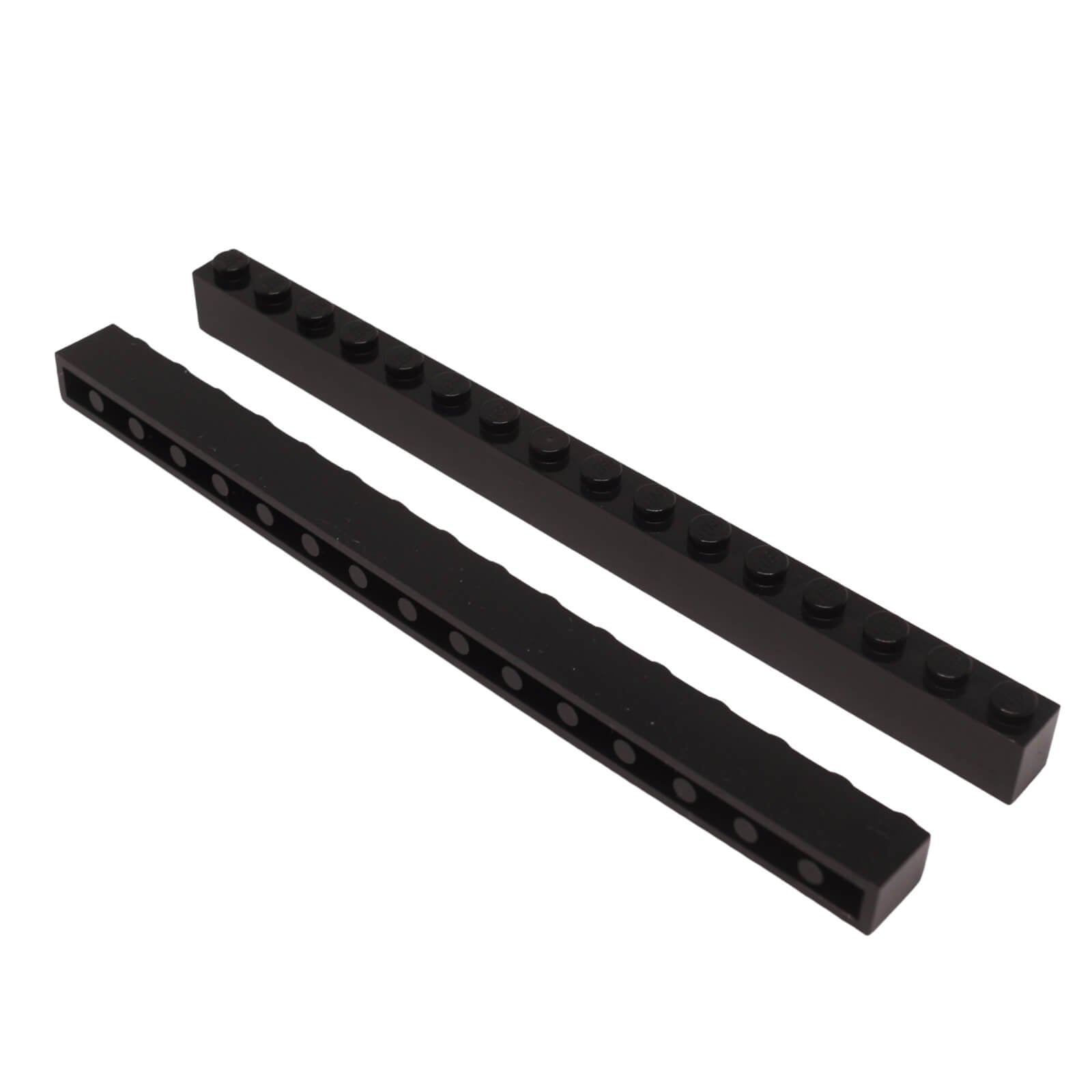 Black 1 x 16 brick part 2465 with long rectangular shape for LEGO® building and structural support
