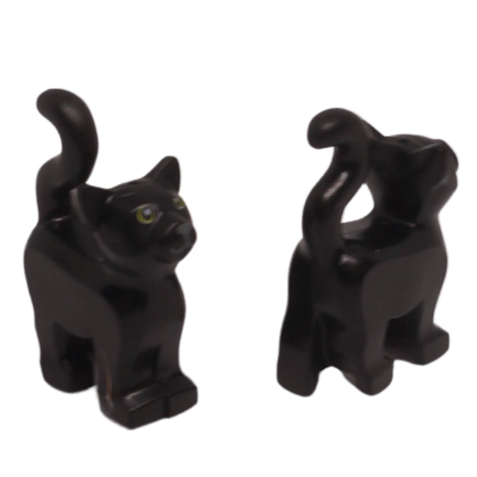 LEGO black cat animal figure with yellow eyes and raised tail 13786pb03
