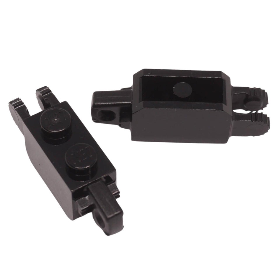 Black hinge brick 1 x 2 locking vertical (30386) for hinged panels, folding builds, and secure moving joints
