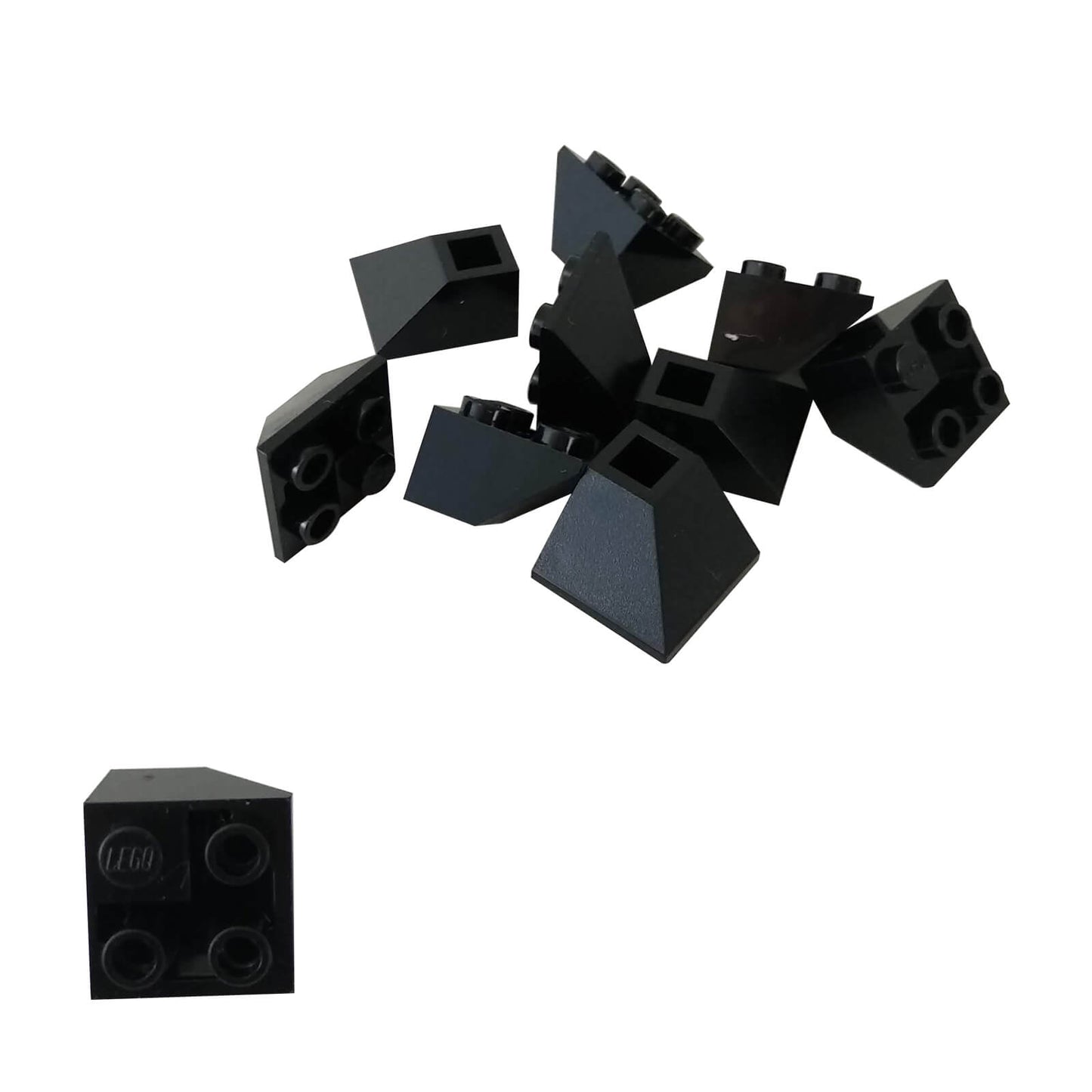 Schwarz umgekehrte 45 Grad 2 x 2 doppelt konvexe Neigung für LEGO® Gebäudedetails und geneigte Strukturen
