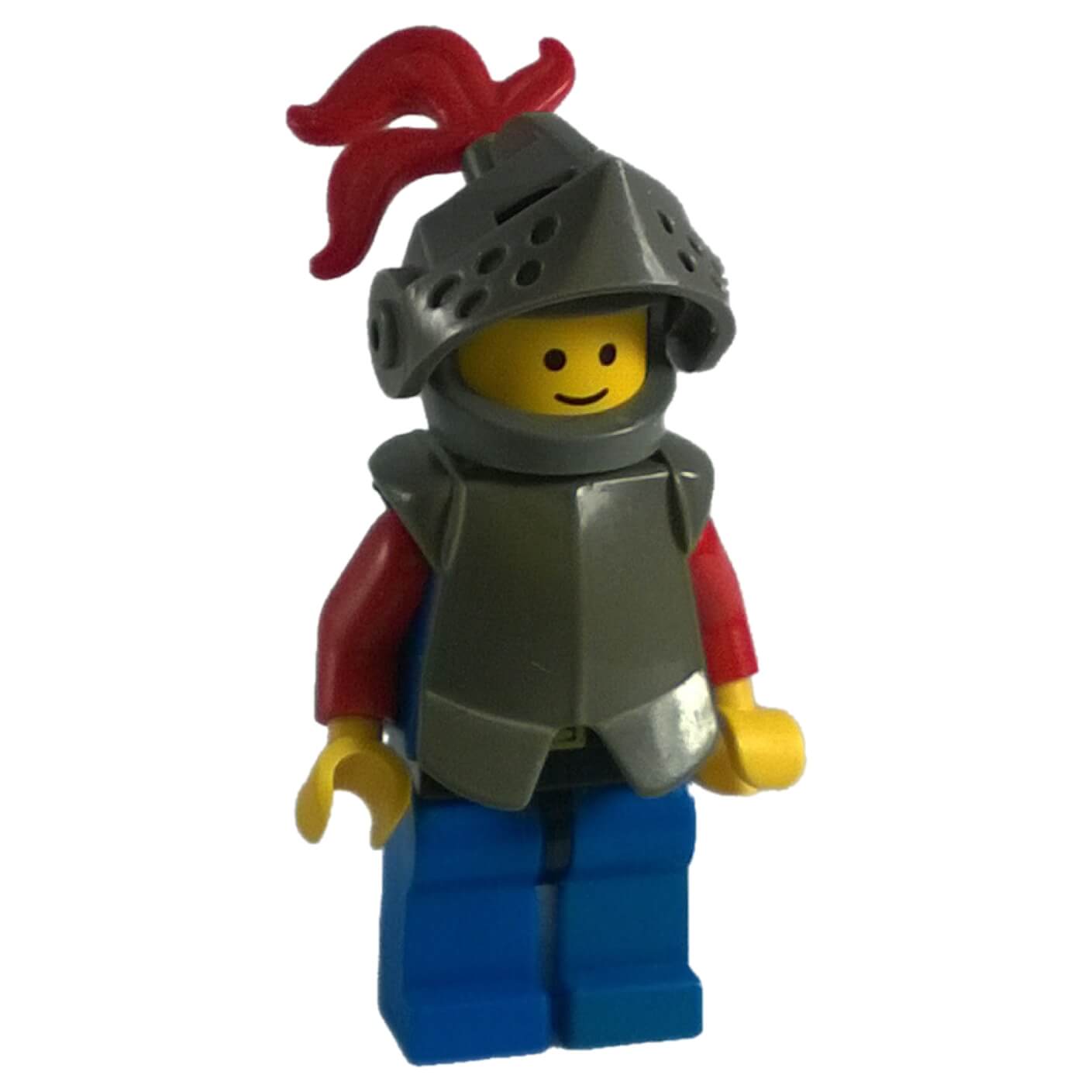 Black Knight cas169 minifigure with blue clothing, dark grey visor and red plume
