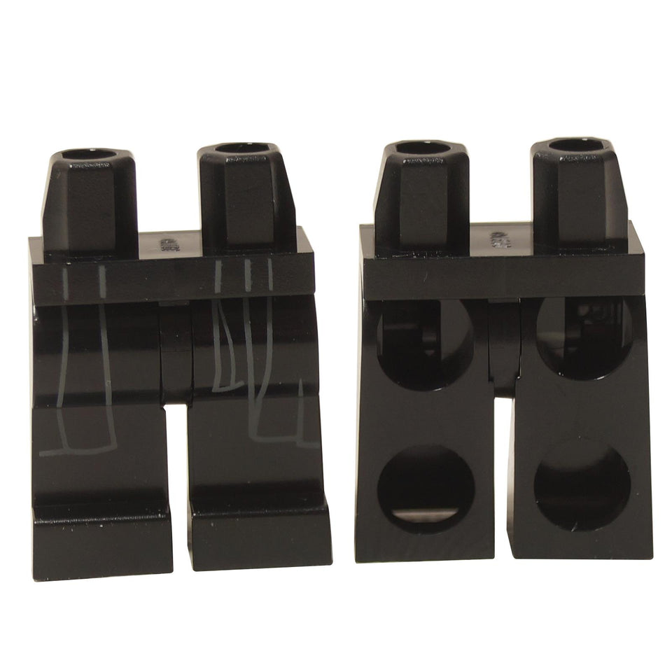 Kaki minifigure LEGO hitam, cetakan jubah Sith, pandangan depan dan belakang