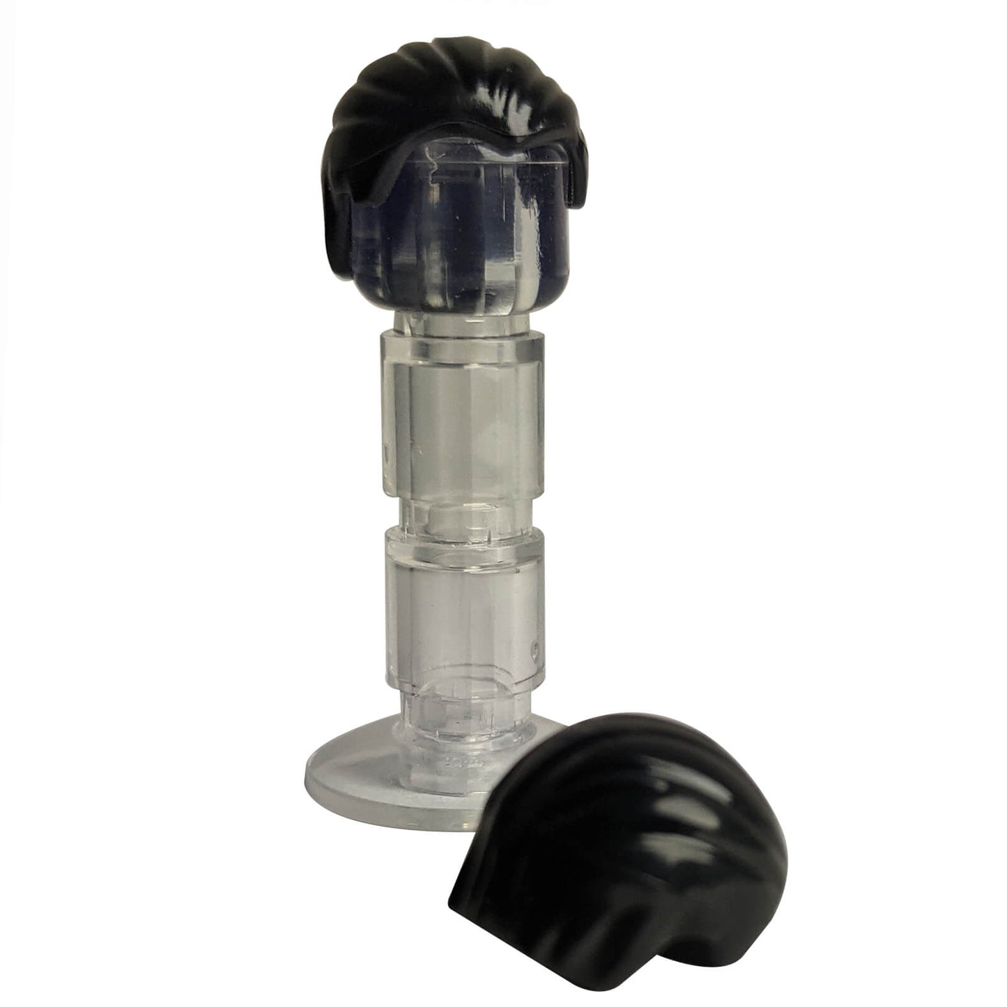 Black minifigure hair combed from front to rear, smooth swept-back hairstyle with clean molded details
