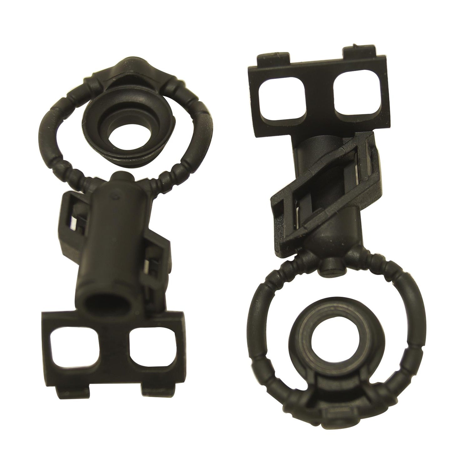 Black minifigure scuba breathing apparatus with air tank, regulator, scabbard and weight belt, shown from both sides
