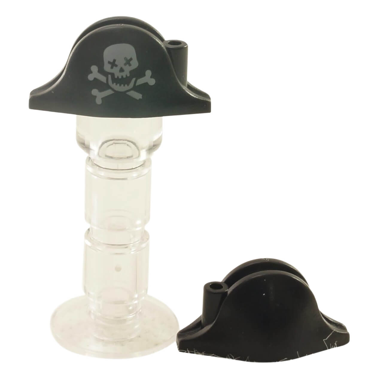 Black pirate bicorne hat with skull and crossbones print LEGO part 2528pb10