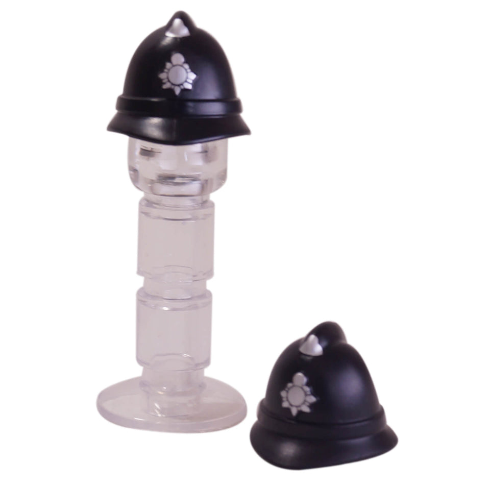 LEGO black police helmet with silver badge pattern minifigure headgear
