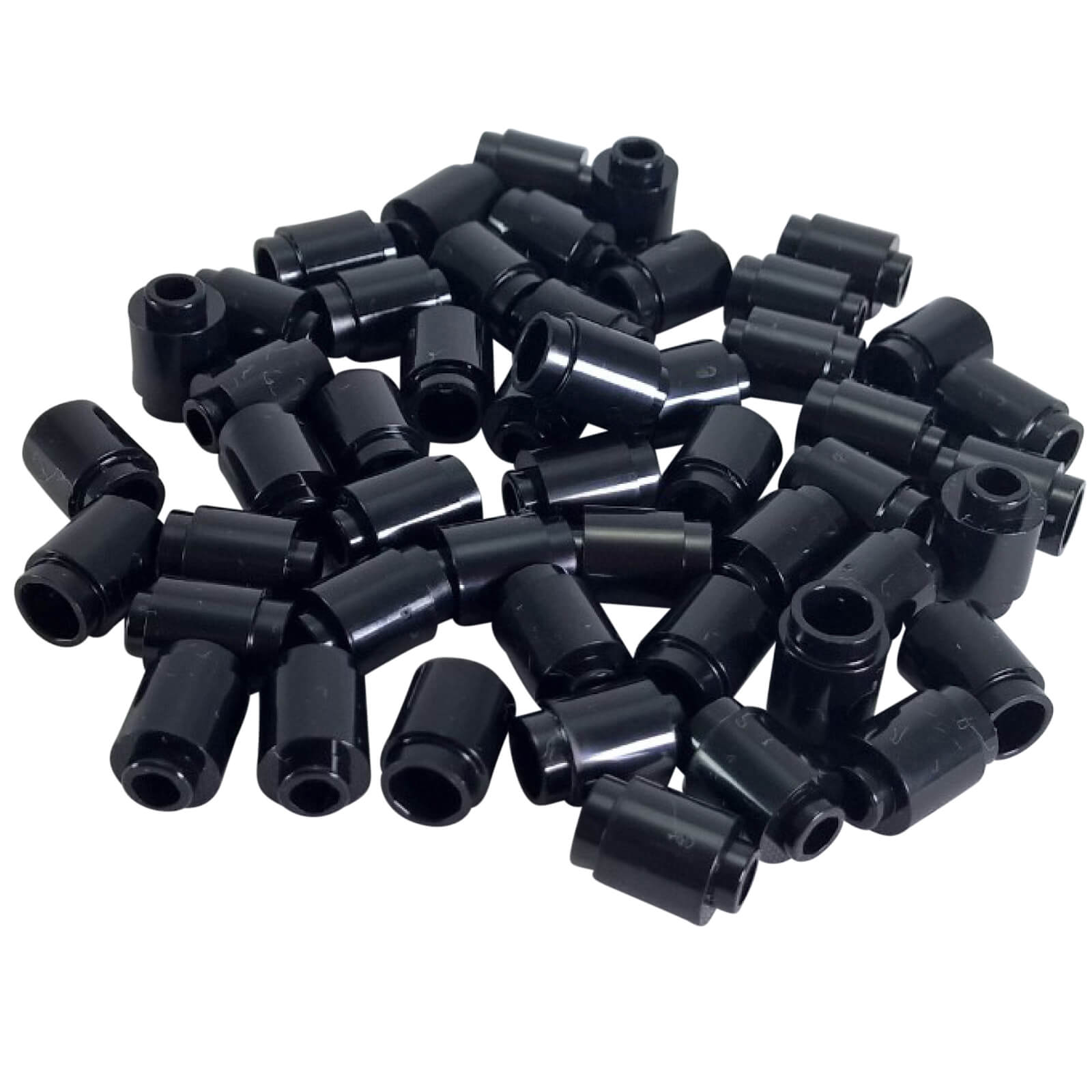 Black round 1 x 1 brick part 3062 with cylindrical shape for LEGO® building details and accents
