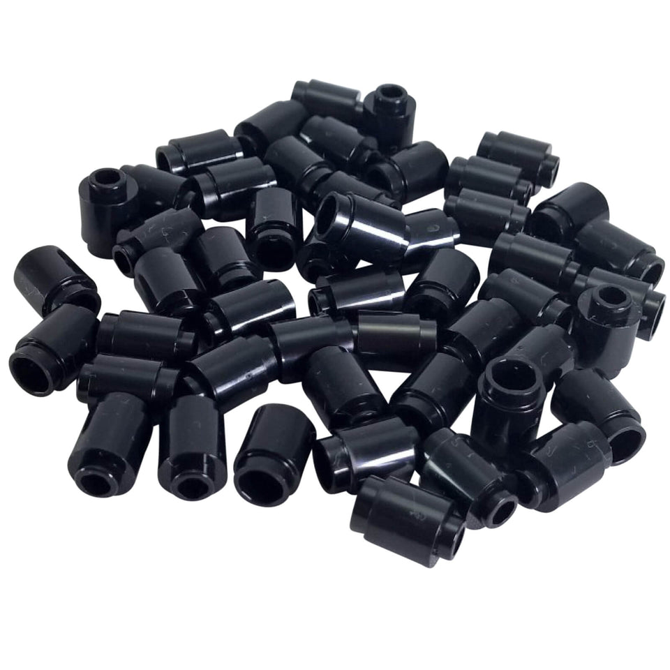 Black round 1 x 1 brick part 3062 with cylindrical shape for LEGO® building details and accents
