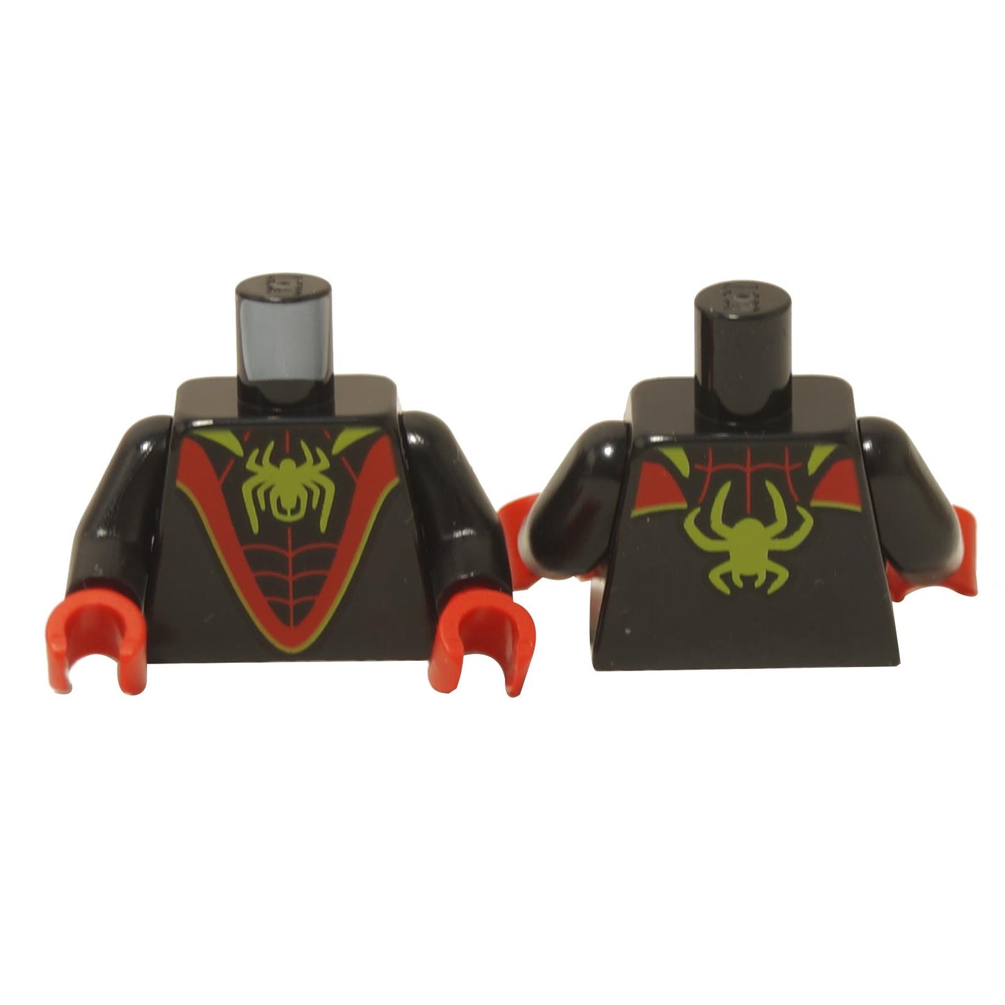 Black minifigure torso with lime green spider emblem, red accents and black arms
