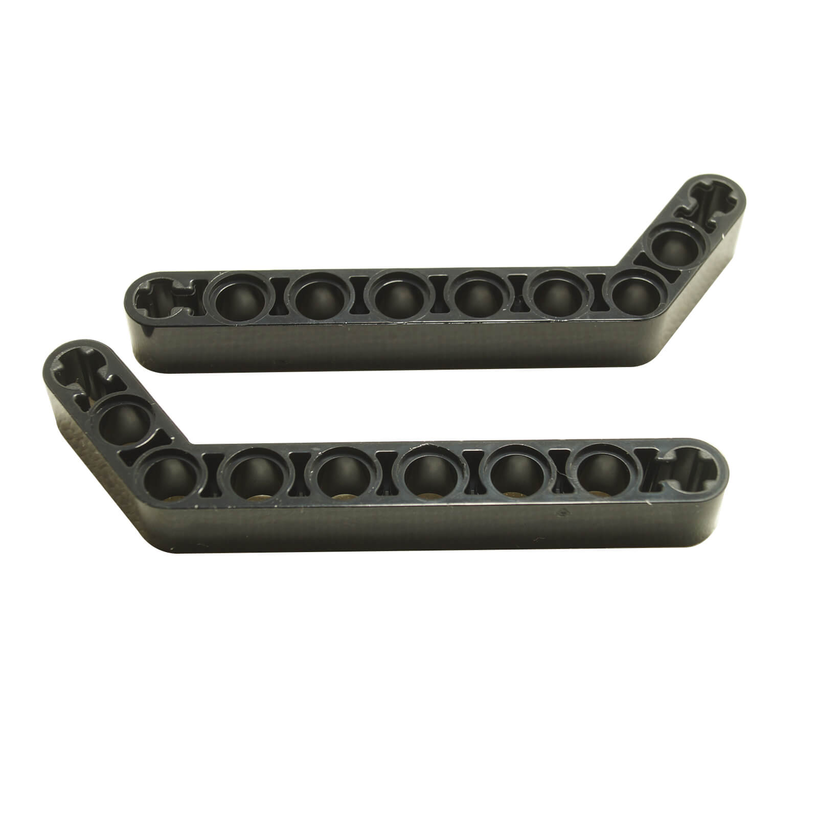 Noir Technic bras de levage modifié coudé épais 1x9 (7-3), poutre angulaire avec trous pour axes pour les constructions Technic.
