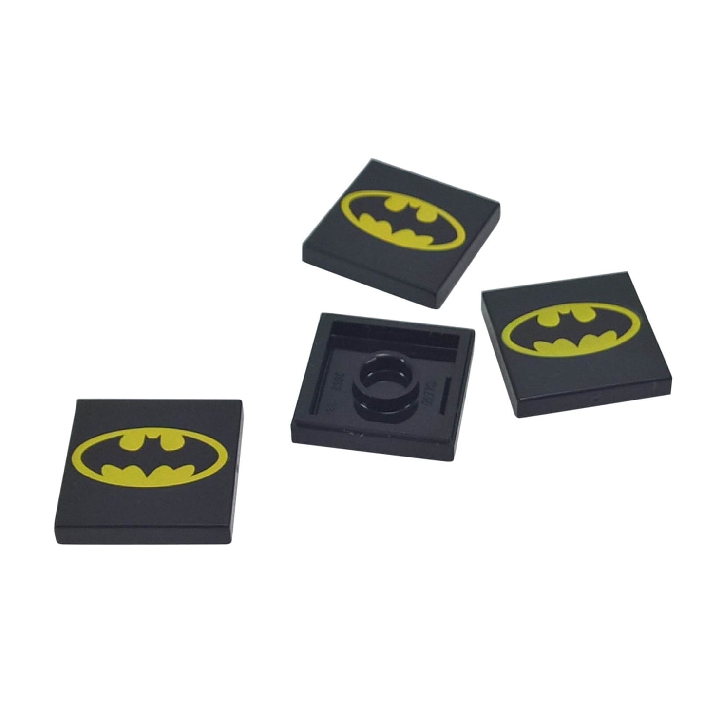 Black tile 2x2 Batman logo printed piece with yellow oval bat symbol
