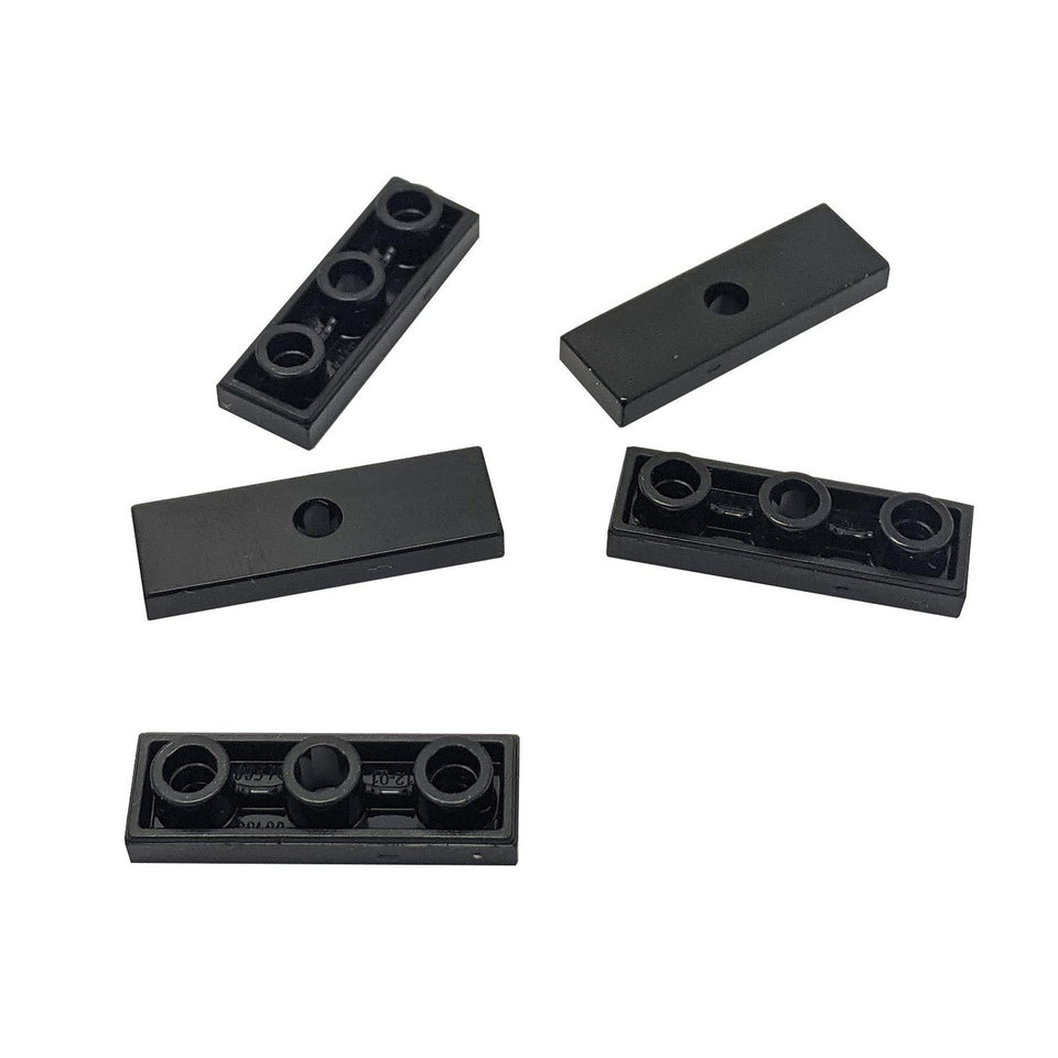 Black modified Tile 1 x 3 inverted with hole for mounting details, bars, and compact connection points
