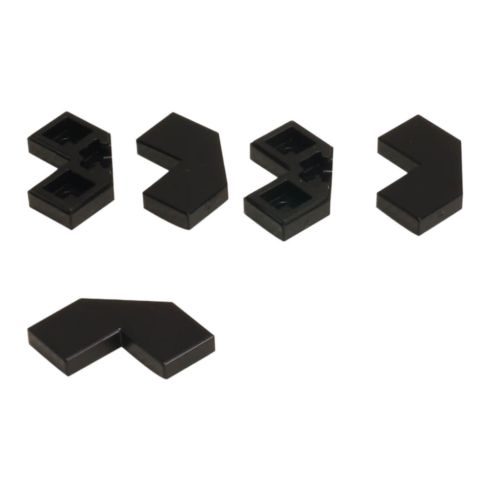 Black modified facet Tile 2 x 2 for angled detailing, decorative surfaces, and clean LEGO® builds
