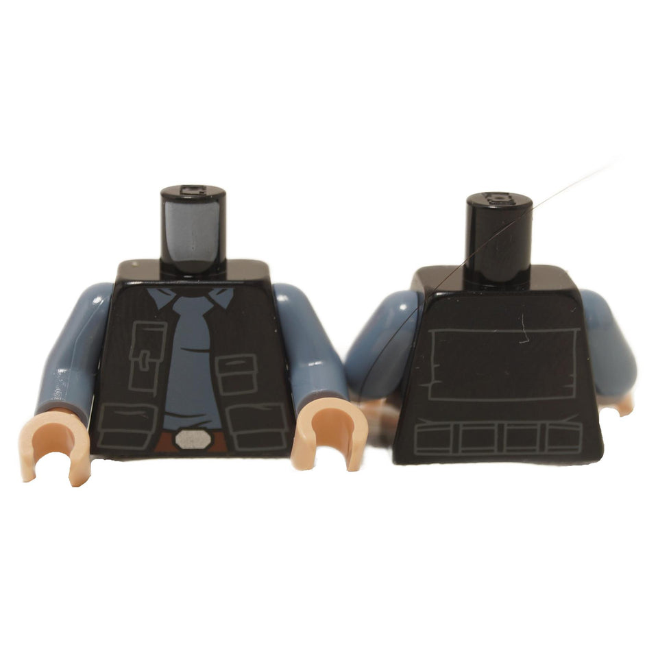 LEGO black torso with blue shirt and utility vest print 973pb3414c01 front view