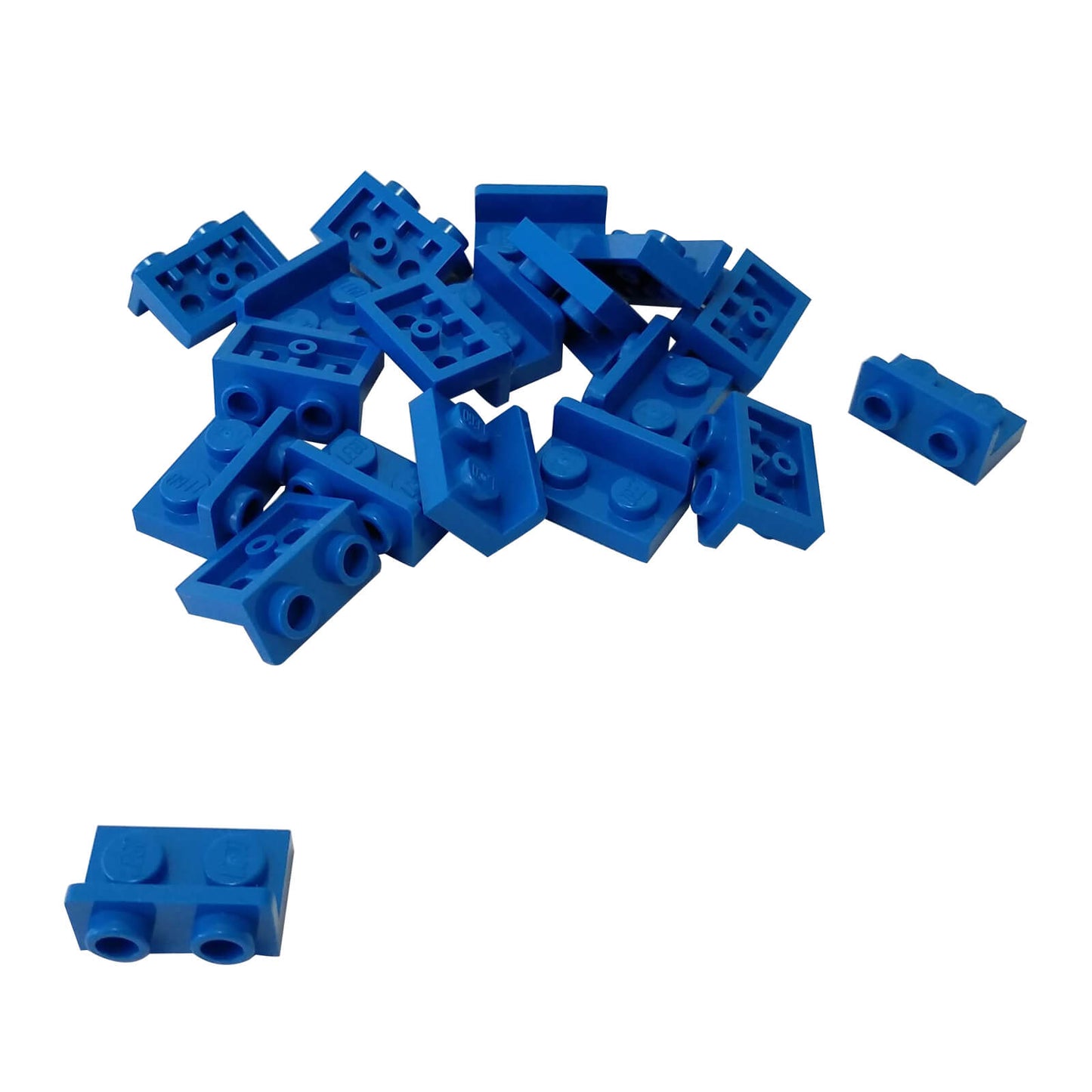 Blue inverted bracket 1 x 2 - 1 x 2 part 99780, offset building element for compact SNOT construction

