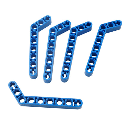 Bleu Technic bras de levage modifié coudé épais 1x9 (7-3), poutre angulaire avec trous pour axes pour les constructions Technic.
