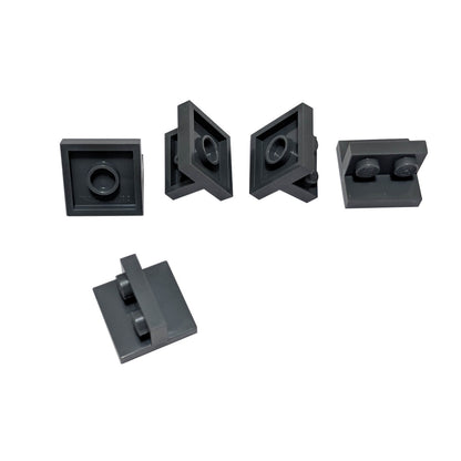 Dark Bluish Gray LEGO Bracket 2 x 2 - 1 x 2 Centered part 41682 shown from front and rear angles
