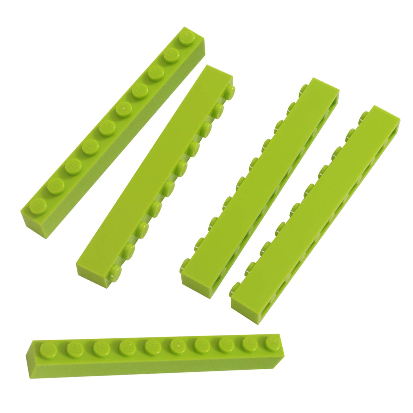 lime green LEGO brick 1 x 10 long building brick part 6111 used for structural walls bases and extended building sections
