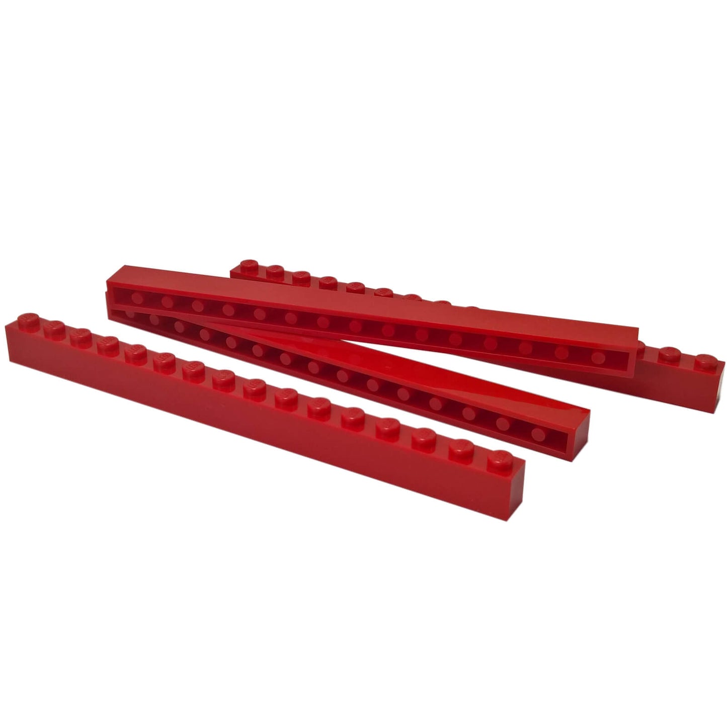 Brick 1 x 16 in red, long rectangular building brick commonly used for walls, beams, and large structures
