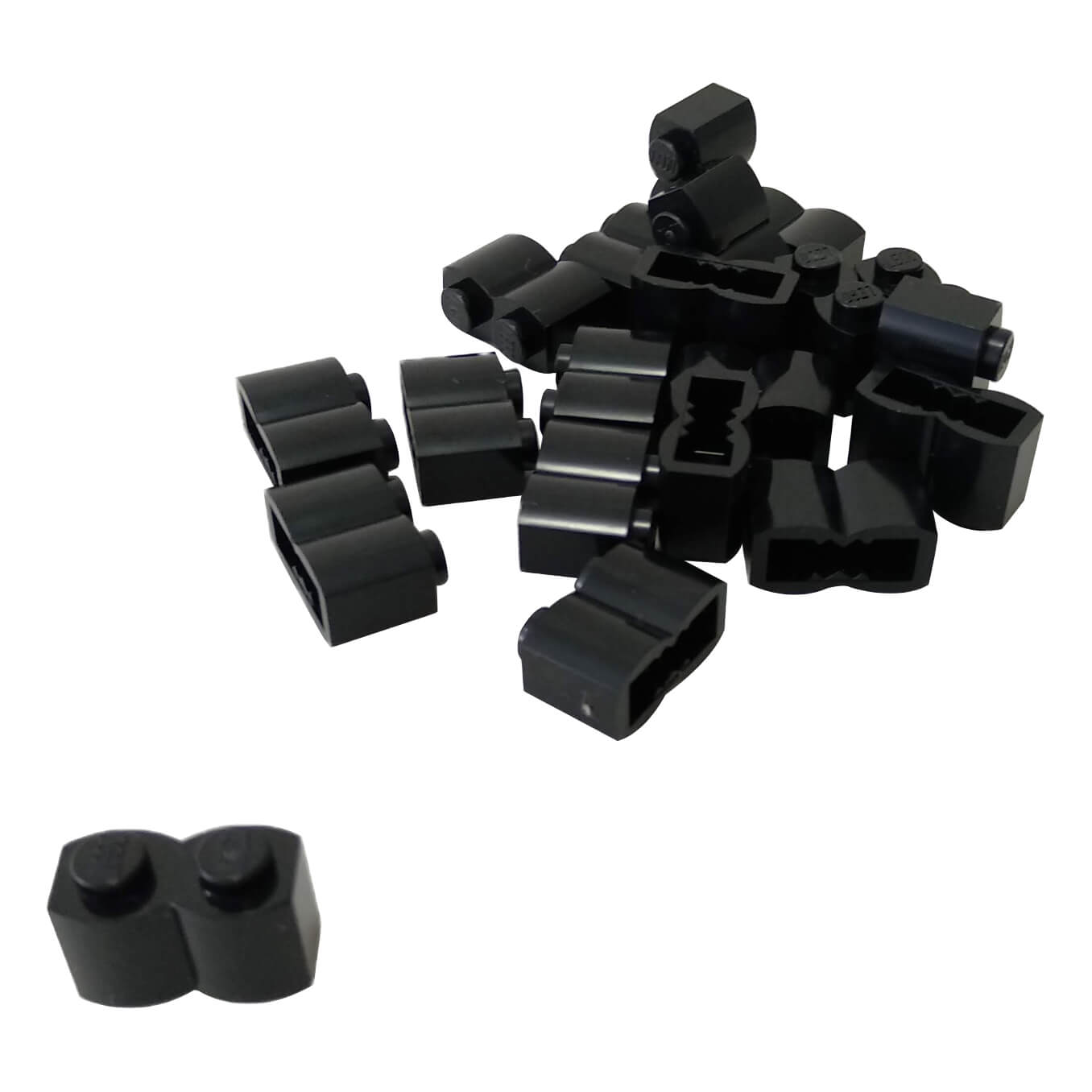 LEGO modified brick 1 x 2 log with rounded wood texture pattern in black part 30136