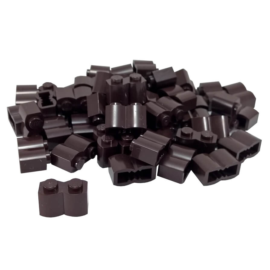 LEGO modified brick 1 x 2 log with rounded wood texture pattern in dark brown part 30136