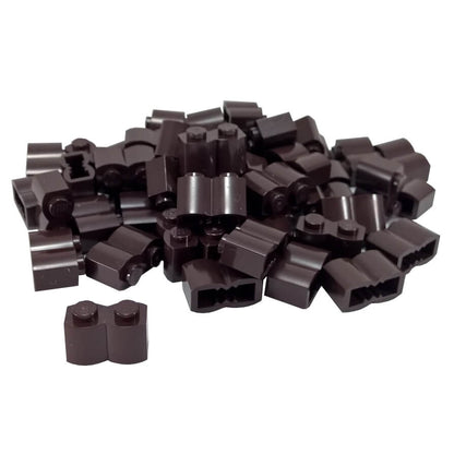 LEGO modified brick 1 x 2 log with rounded wood texture pattern in dark brown part 30136