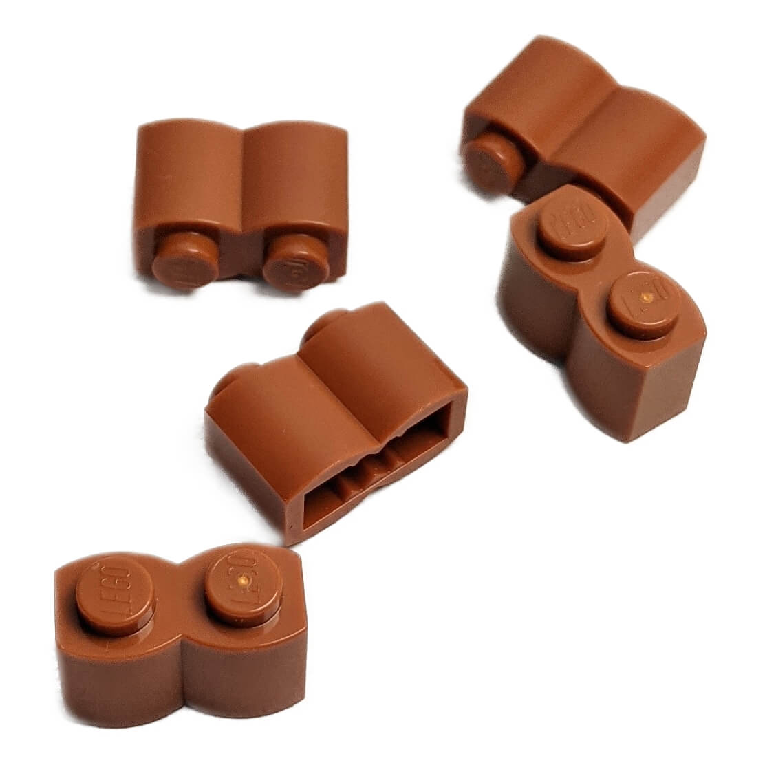 LEGO modified brick 1 x 2 log with rounded wood texture pattern in dark orange part 30136
