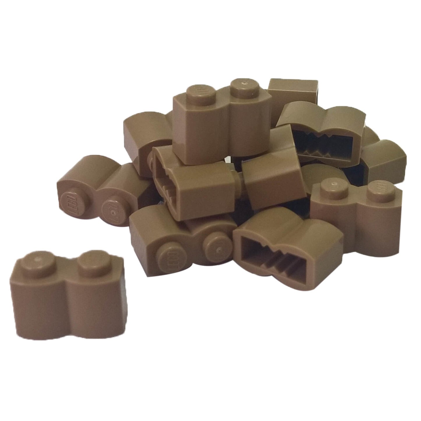 LEGO modified brick 1 x 2 log with rounded wood texture pattern in dark tan part 30136
