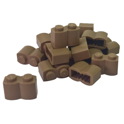 LEGO modified brick 1 x 2 log with rounded wood texture pattern in dark tan part 30136