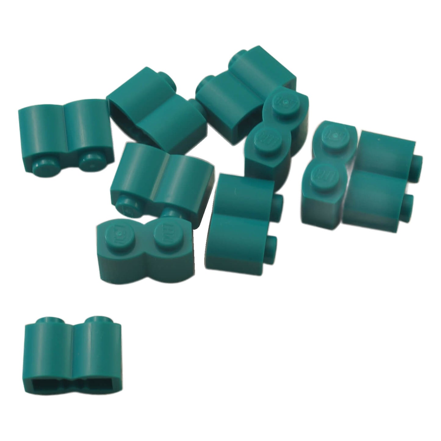 LEGO modified brick 1 x 2 log with rounded wood texture pattern in dark turquoise part 30136