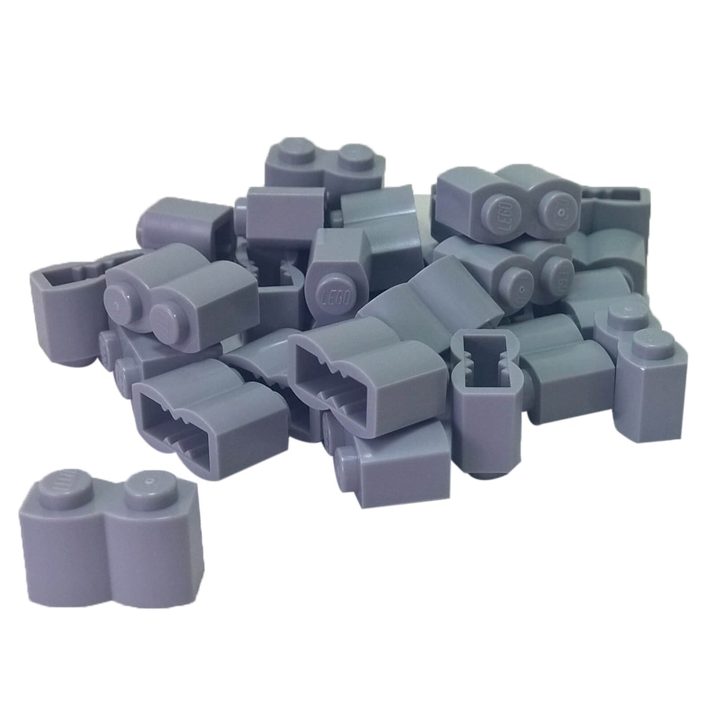 LEGO modified brick 1 x 2 log with rounded wood texture pattern in light bluish gray part 30136
