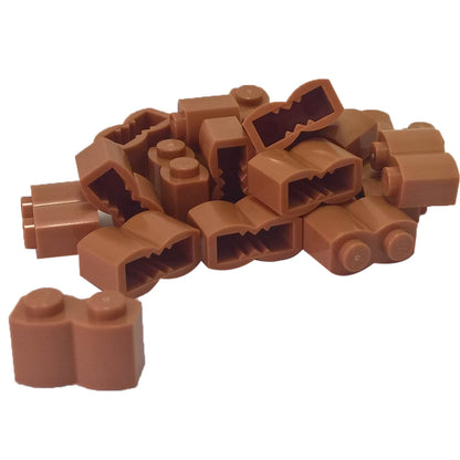 LEGO modified brick 1 x 2 log with rounded wood texture pattern in medium nougat part 30136
