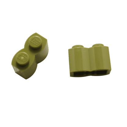 LEGO modified brick 1 x 2 log with rounded wood texture pattern in olive green part 30136
