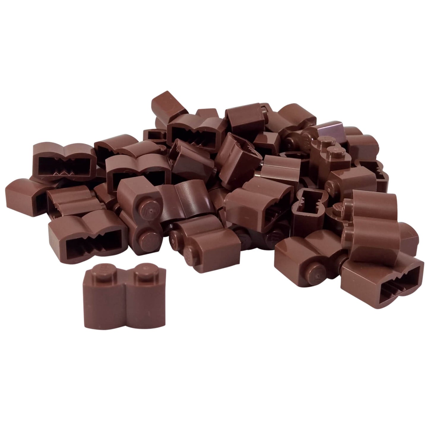 LEGO modified brick 1 x 2 log with rounded wood texture pattern in reddish brown part 30136