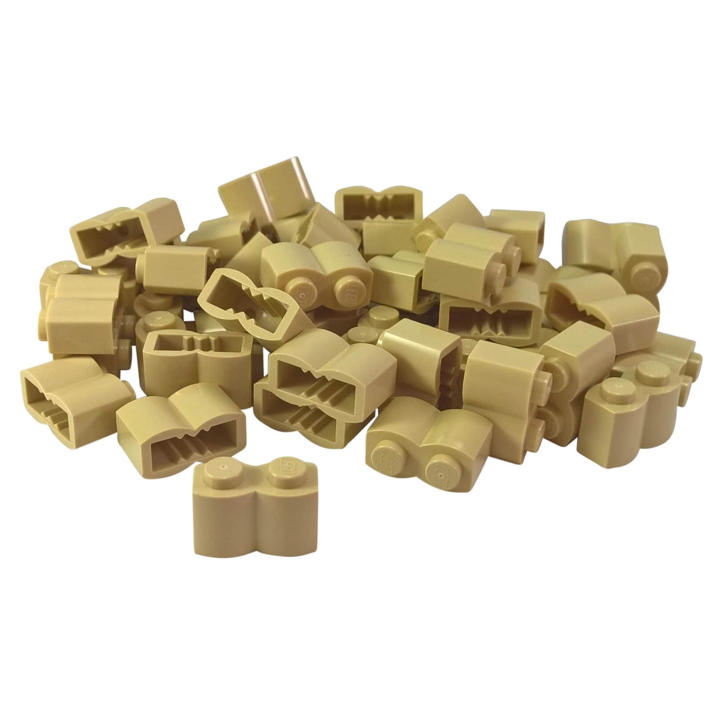 LEGO modified brick 1 x 2 log with rounded wood texture pattern in tan part 30136