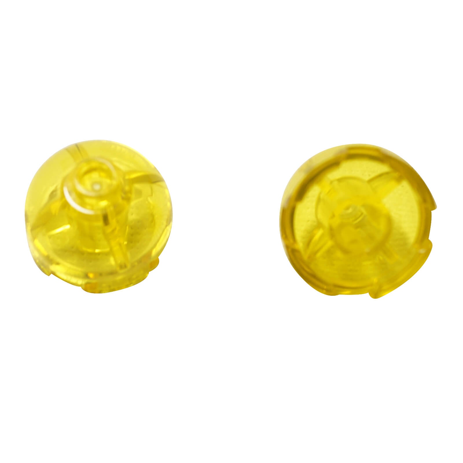 LEGO® Brick Round 2 x 2 Dome Top 553 trans yellow variant shown from two angles