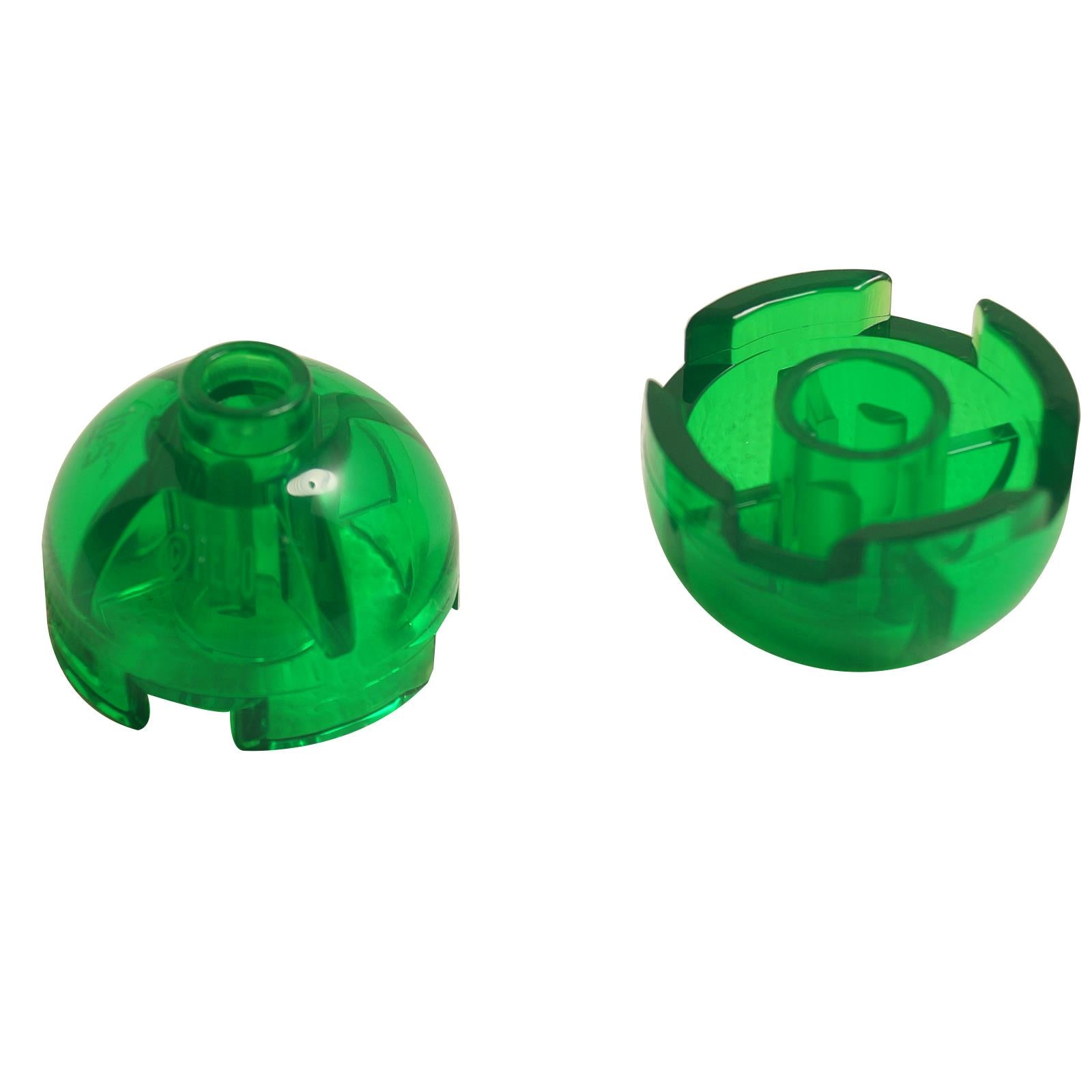 Transparent green round 2 x 2 dome top brick 553 with smooth curved surface for decorative builds