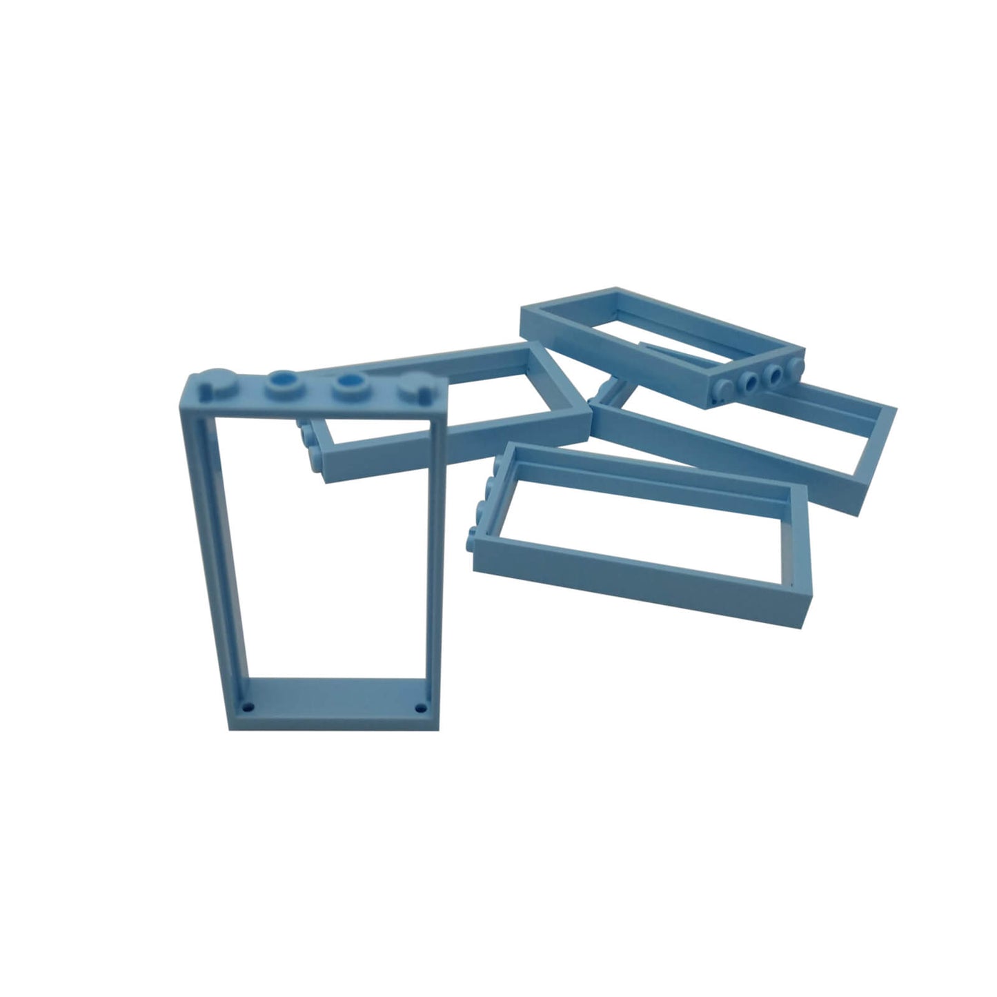 Scattered group of bright light blue LEGO Door Frame 1x4x6 Type 2 pieces (60596).