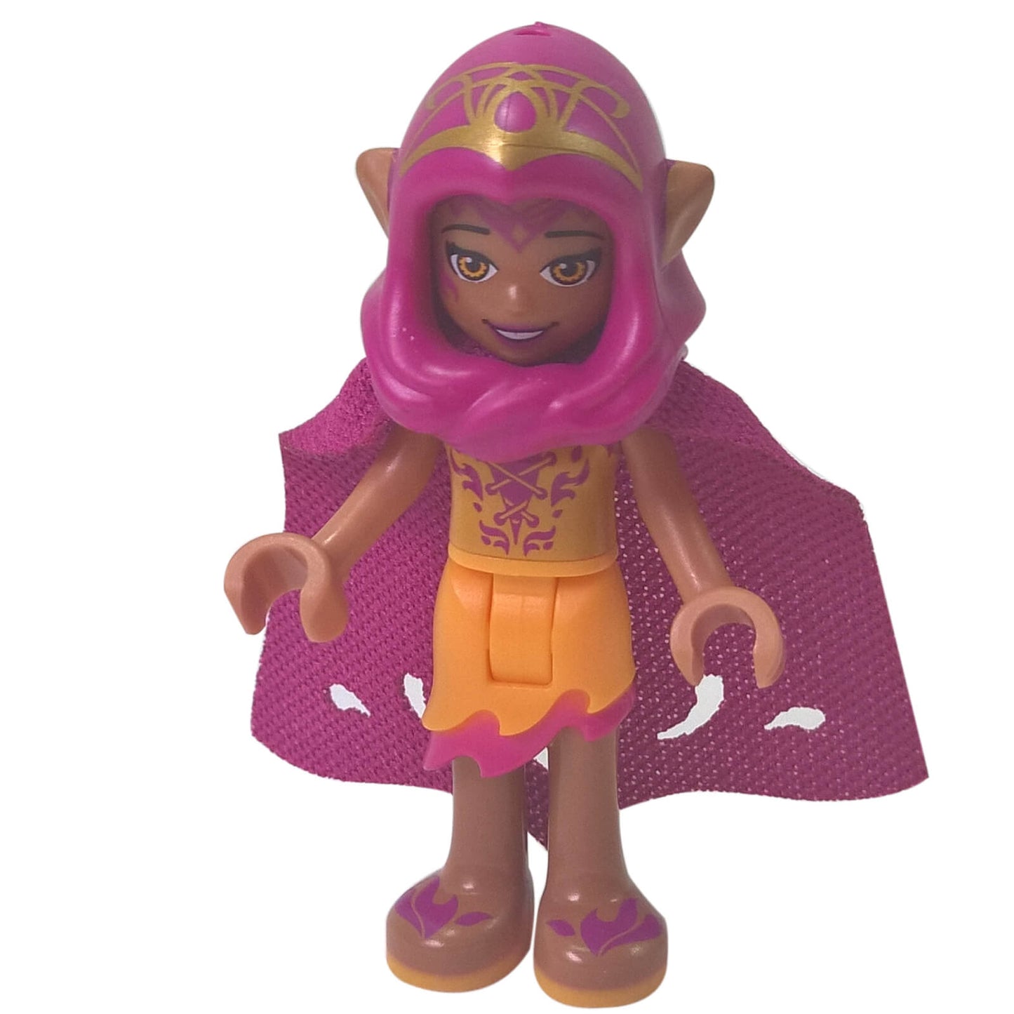 LEGO® Elves Azari Firedancer mini doll elf022 front bright light orange cape hood
