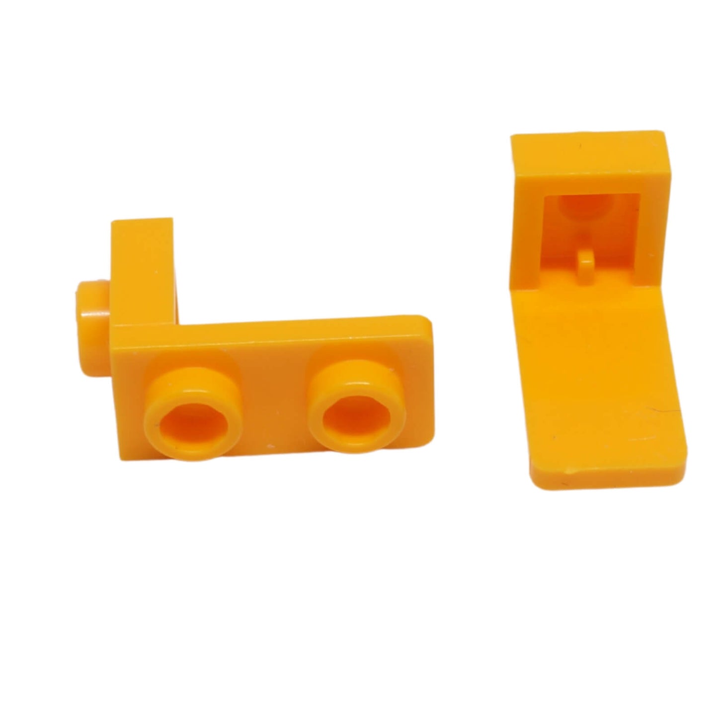 bright light orange bracket 1 x 1 to 1 x 2 building part with side stud connection for detailed builds
