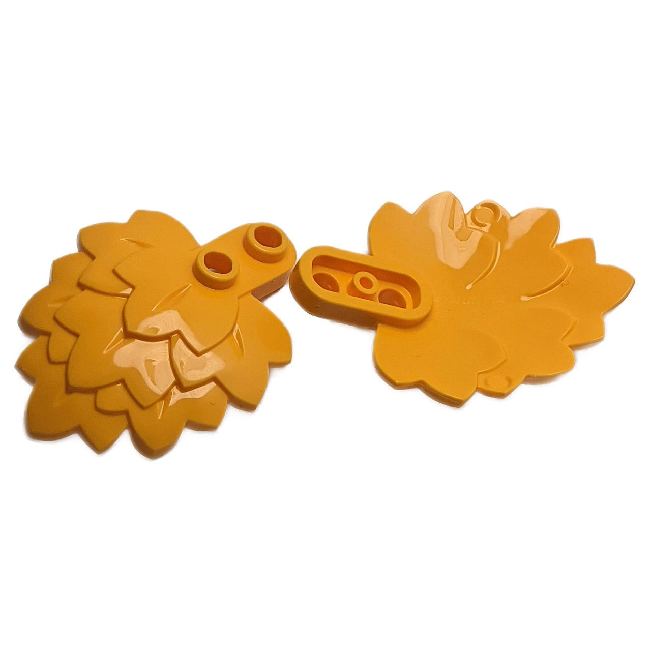 Bright light orange round 1 x 2 plant plate with layered leaves for LEGO® foliage and decorative builds
