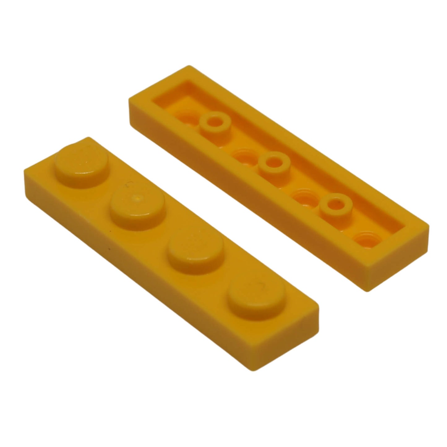 Bright light orange 1x4 plate building piece with four studs for detailed minifigure scale builds
